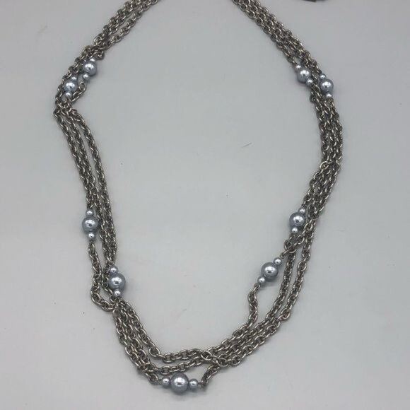 ninewest pearl chain silver 3 layers costume jewelry retro 45" hook READ - Picture 5 of 7